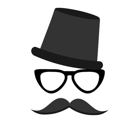 Cylinder hat with glasses and mustache. New Year cliparts. Props for Christmas photo booth. Vector illustrationのイラスト素材