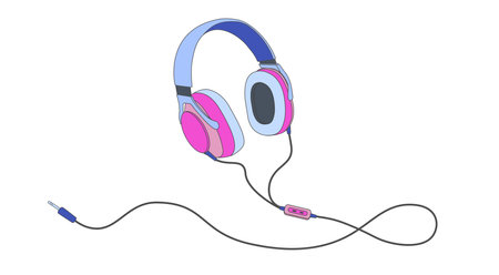 Retro 80s, 90s headphones in a modern style. Fashion print for clothing. Concept for DJ, party. Vector illustrationのイラスト素材