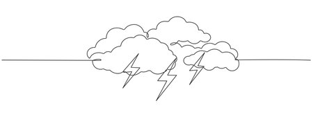 Continuous one line editable drawing of thundercloud and lightning. Concept of sadness in inclement weather , depression, stress, . Single line vector illustration ic element.のイラスト素材
