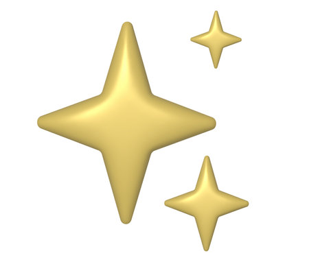 3d glittering stars emoji. Shimmering star icon, for social media, party. Vector illustration.のイラスト素材