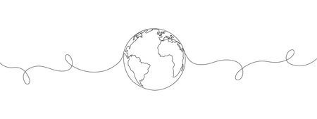 A continuous line drawing of the Earth. World map drawn with one line . Vector illustrationのイラスト素材