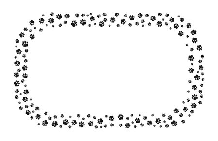 Rectangular frame with animal paw print ornament with blank space for text and images. Border of dog or cat paw prints. Frame with paw prints of pets for decoration of shop windows, websites, etc. Vector illustration.のイラスト素材