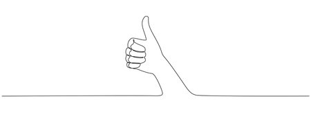 Thumb up in one continuous line. Symbol of goodness . Positive gesture showing like sign in single line style . Vector editable strokeのイラスト素材