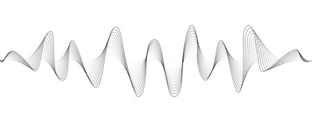 Abstract undulating dots lines of sound wave . Dynamic pulsating wave Music concept, digital music frequency symbols. Vector illustration.のイラスト素材