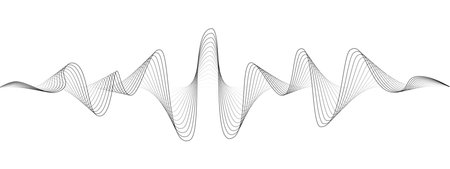 Abstract undulating dots lines of sound wave. Dynamic pulsating wave. Music concept, digital music frequency symbols. Vector illustrationのイラスト素材