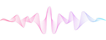 Abstract undulating dots lines of sound wave . Dynamic pulsating wave. Music concept, digital music frequency symbols. Vector illustrationのイラスト素材