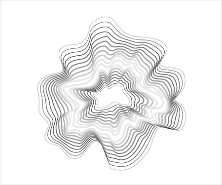 Dynamic circular waveform of black points on white. Abstract representation of sound vibrations. Ideal for modern music graphicsのイラスト素材