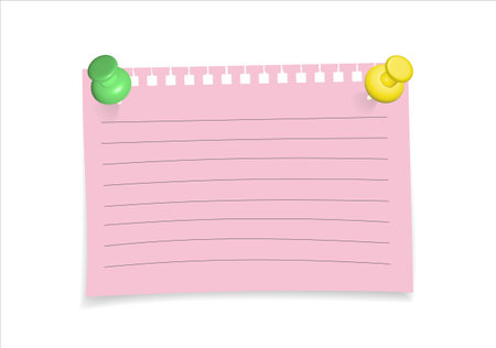 Pinned paper sheet illustration. Single vector note element for office reminder, announcement, or minimal stationery mockupのイラスト素材