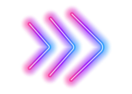 Futuristic glowing neon arrow pointing upward. Light vector symbol on dark background for modern technology designのイラスト素材