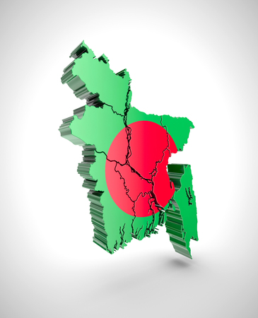 Map of Bangladesh with flag and shadow on grey background. 3D rendering.の写真素材