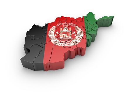Map of Afghanistan with flag and shadow on white background. 3D rendering.の写真素材