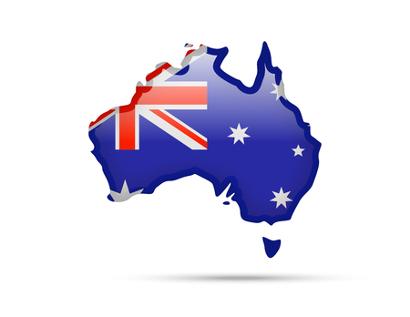 Flag of Australia and contour of the country on white background.のイラスト素材