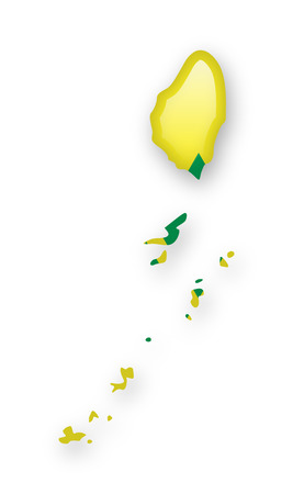 Saint Vincent and the Grenadines flag and outline of the country on a white background.のイラスト素材