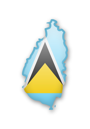 Saint Lucia flag and outline of the country on a white background.のイラスト素材