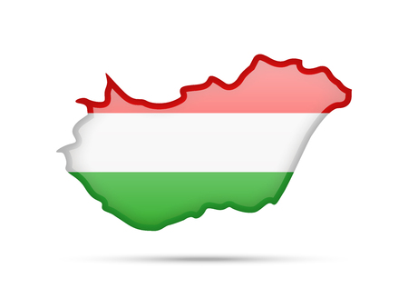 Hungary flag and outline of the country on a white background.のイラスト素材