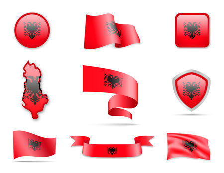 Albania Flags Collection. Flags and contour map. Vector illustrationのイラスト素材