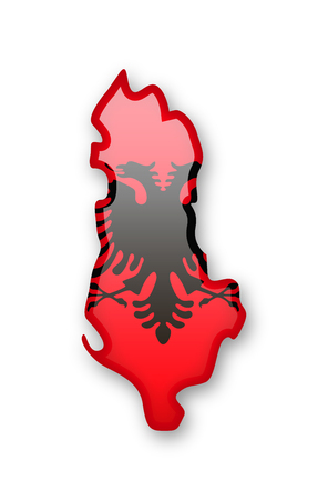 Albania flag and outline of the country on a white background.のイラスト素材