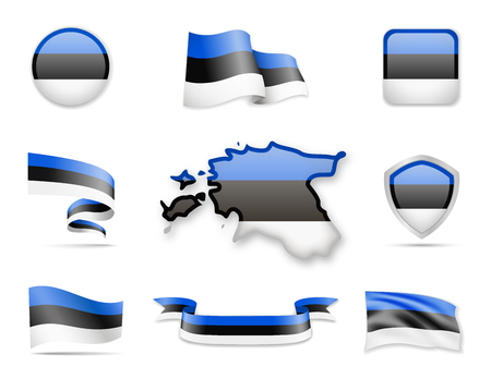 Estonia Flags Collection. Flags and contour map. Vector illustrationのイラスト素材