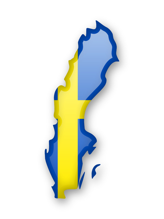 Sweden flag and outline of the country on a white background.のイラスト素材