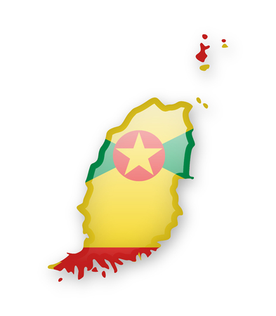 Grenada flag and outline of the country on a white background.のイラスト素材