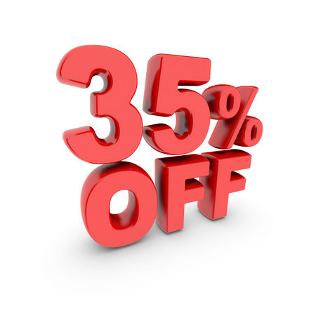 35 percent off promotion. Discount sign. Red text is isolated on white. 3d render