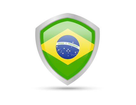 Metal shield with Brazil flag on white background. Vector illustration.のイラスト素材