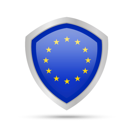 Shield with European Union flag on white background. Vector illustration.のイラスト素材