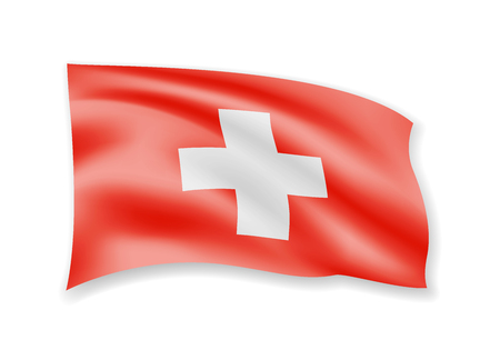 Waving Switzerland flag on white. Flag in the wind. Vector illustrationのイラスト素材