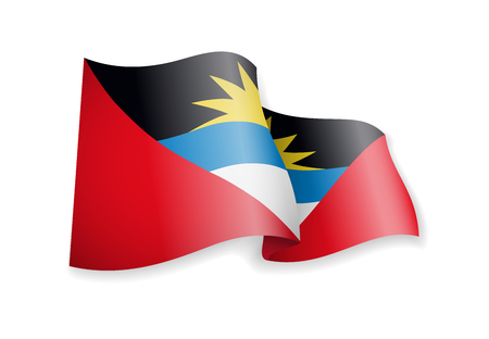 Waving Antigua and Barbuda flag on white background. Vector illustrationのイラスト素材