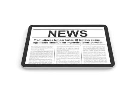 News in the tablet PC, isolated on white. 3d renderの写真素材