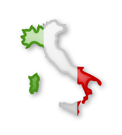Italy flag and outline of the country on a white background.のイラスト素材