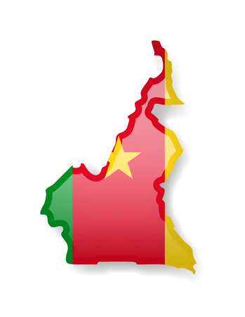 Cameroon flag and outline of the country on a white background. Vector illustration.のイラスト素材