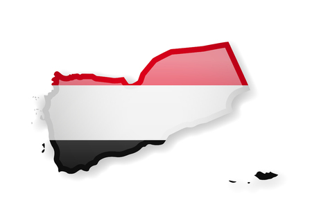 Yemen flag and outline of the country on a white background. Vector illustration.のイラスト素材
