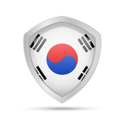 Shield with South Korea flag on white background. Vector illustration.のイラスト素材