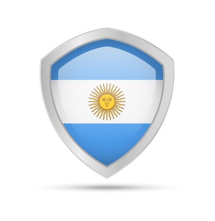 Shield with Argentina flag on white background. Vector illustration.のイラスト素材