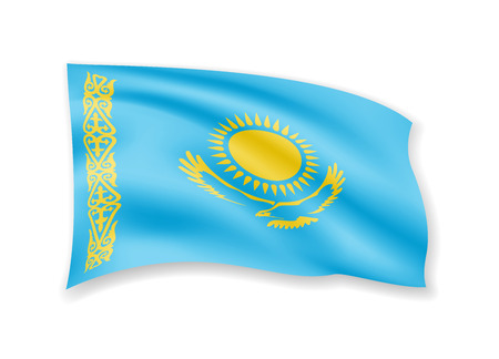 Waving Kazakhstan flag on white. Flag in the wind vector illustration.のイラスト素材