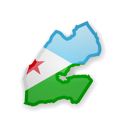 Djibouti flag and outline of the country on a white background. Vector illustration.のイラスト素材