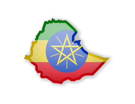 Ethiopia flag and outline of the country on a white background. Vector illustration.のイラスト素材