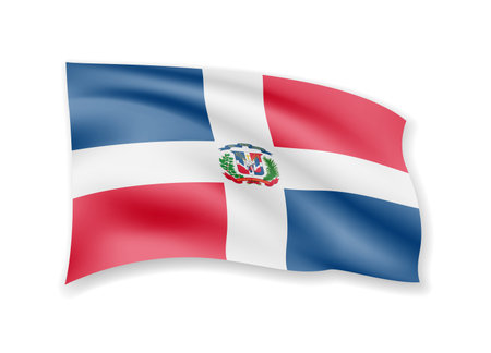 Waving Dominican Republic flag on white. Flag in the wind vector illustration.のイラスト素材