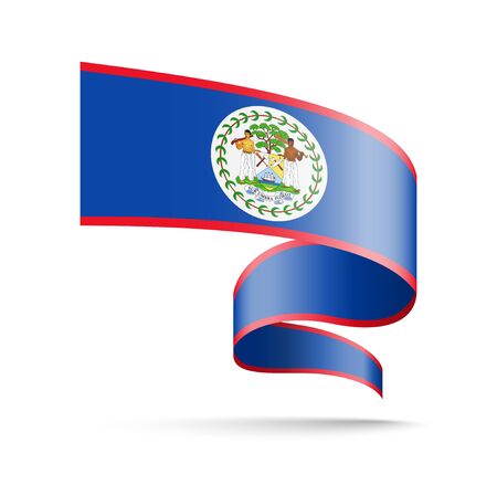 Belize flag in the form of wave ribbon vector illustration on white background.のイラスト素材