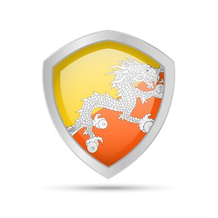 Shield with Bhutan flag on white background. Vector illustration.のイラスト素材