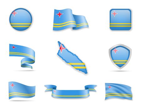 Aruba flags collection. Flags and outline of the country vector illustration setのイラスト素材