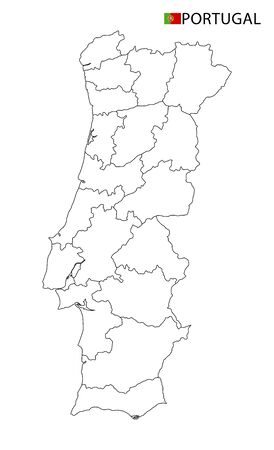 Portugal map, black and white detailed outline regions of the country. Vector illustrationのイラスト素材
