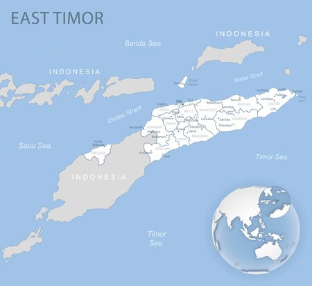 Blue-gray detailed map of East Timor administrative divisions and location on the globe. Vector illustrationのイラスト素材