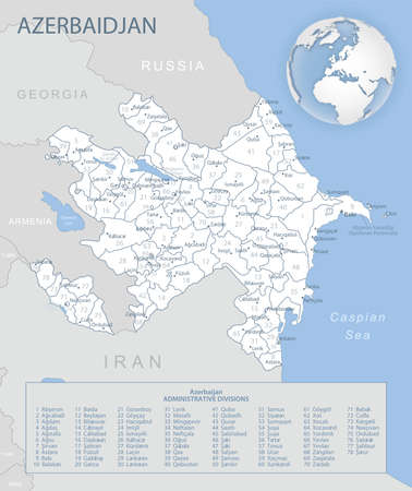 Blue-gray detailed map of Azerbaijan administrative divisions and location on the globe. Vector illustrationのイラスト素材