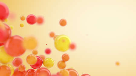 Abstract 3d red, yellow and orange bubbles on light yellow background. 3d renderingの写真素材