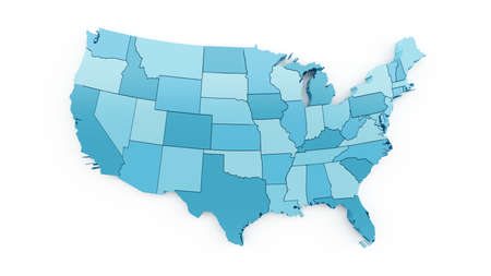Detailed map of regions of USA in turquoise color on white. 3D renderingの写真素材