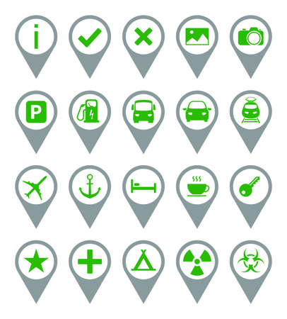 Green - Gray Travel Icons. Set 20 Vector Icons.のイラスト素材