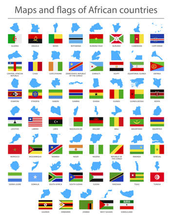 Africa. Country border maps and flags. Vector illustrationのイラスト素材