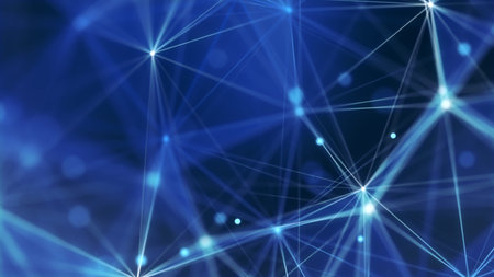 Blue abstract technology and engineering background with plexus elements and depth of field...